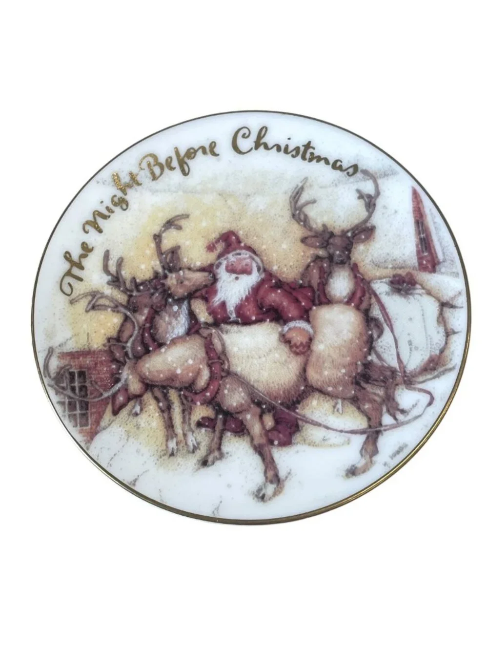 Summit Corp The Night Before Christmas Collector Plate 1991 Santa Reindeer Japan